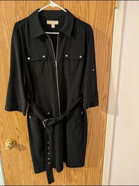 Michael Kors Black Zip-Front Dress with Silver Hardware